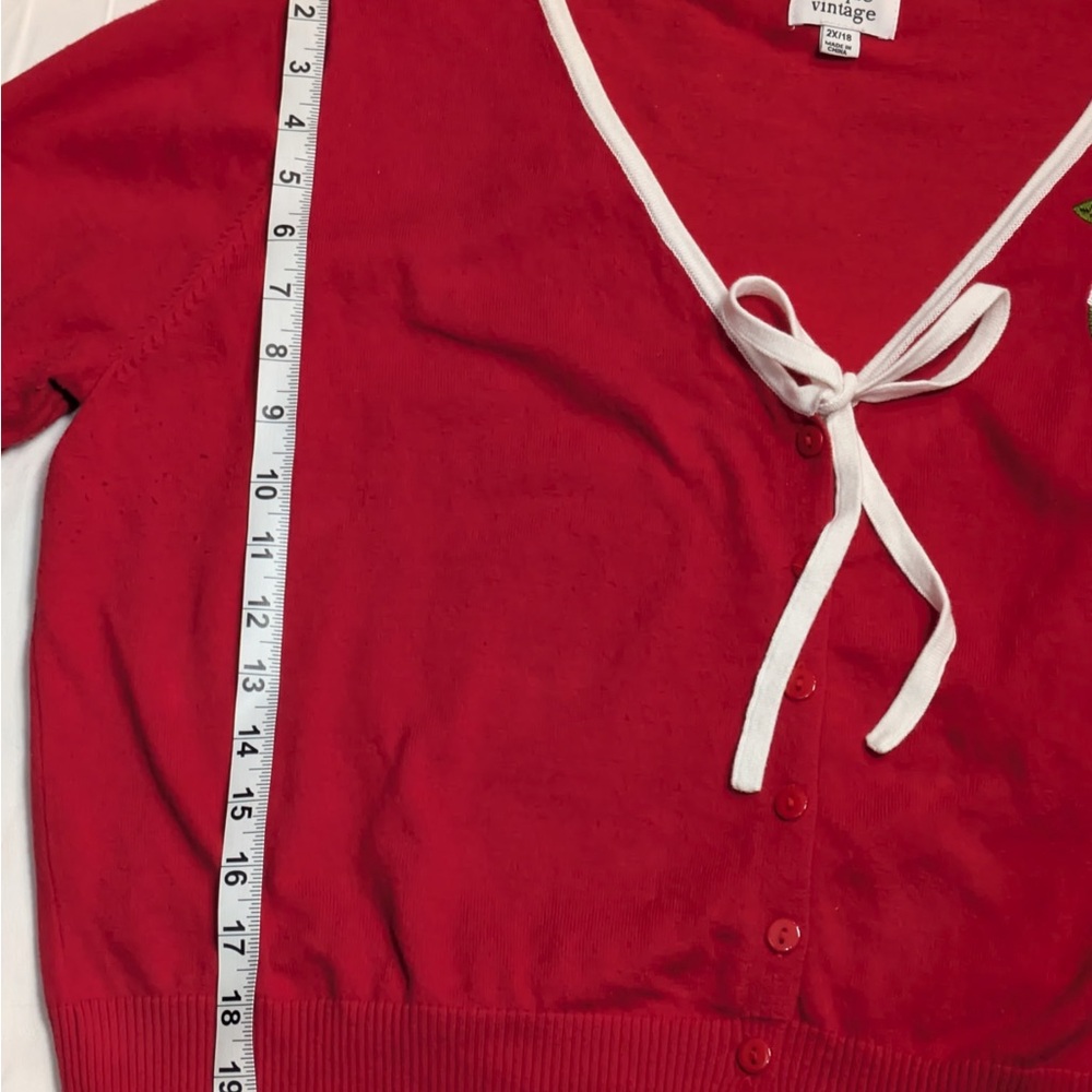 Unique Vintage Red & Ornament Accent Dandy Cardigan - Picture 5 of 5